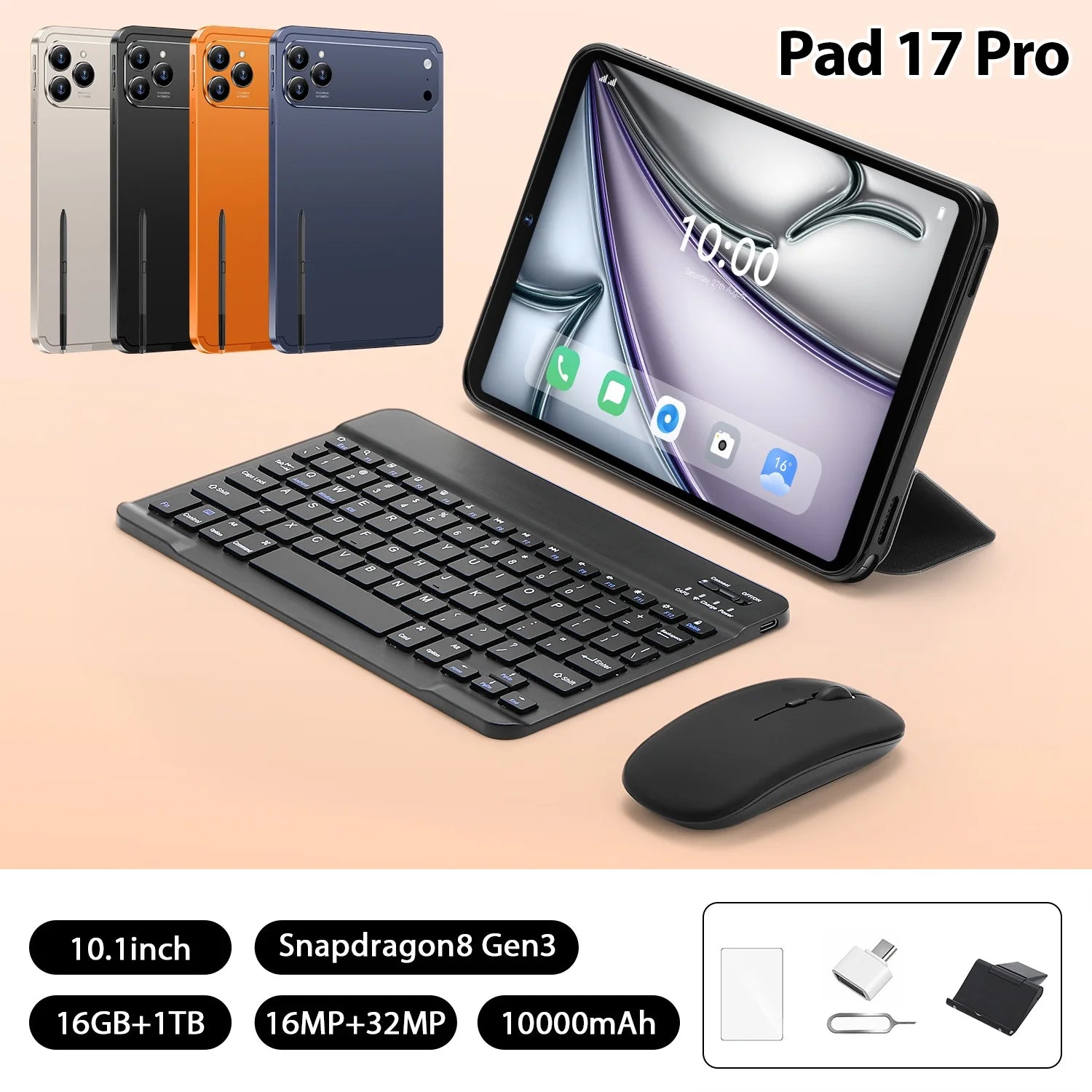Global Version 5G Pad 17 Pro Max 10.1Inch Android Tablet 16GB+1TB 10000mAh Battery