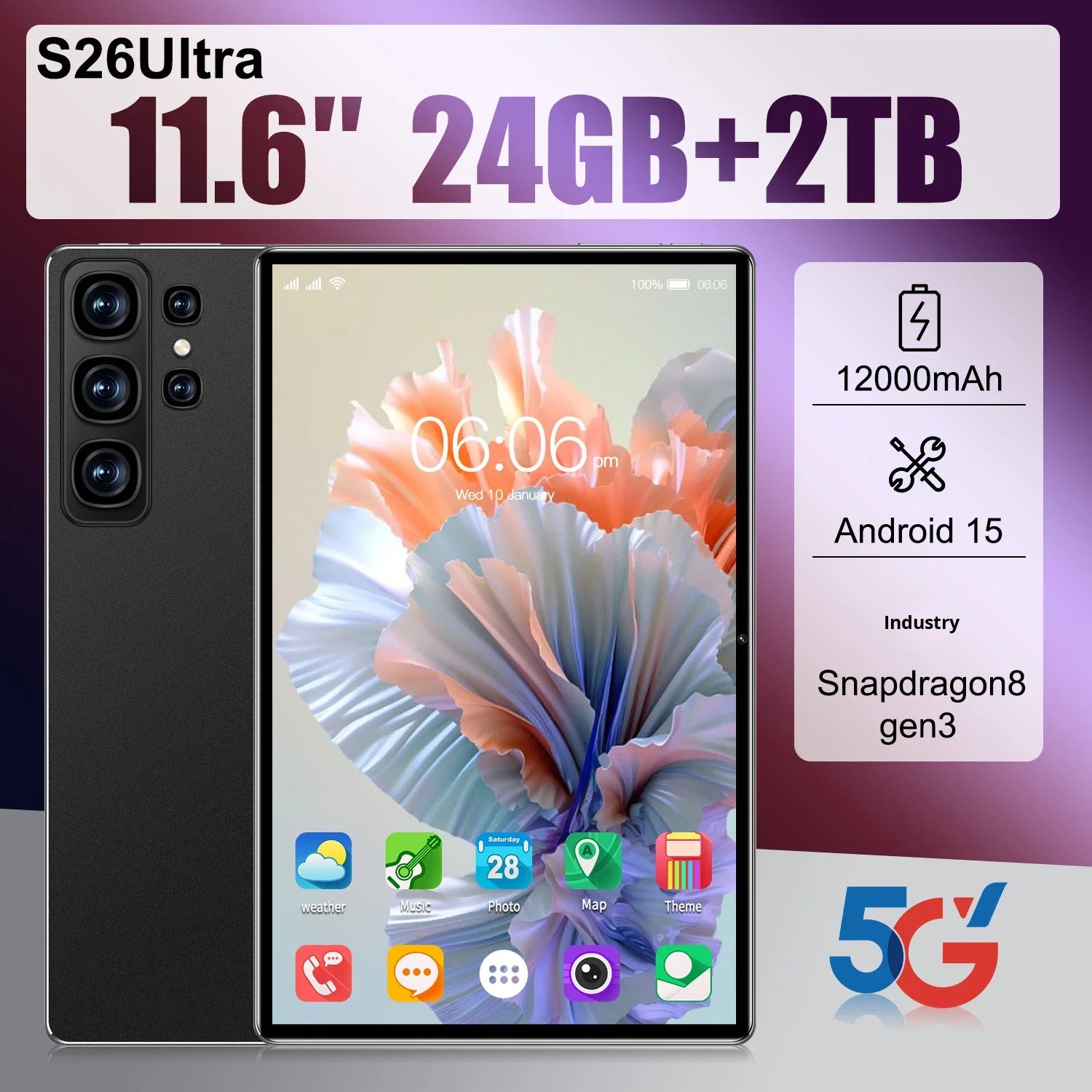 24G+2TB 2025 NEW S26Ultra 11 Inch Android 15 Tablet with Dual SIM 4G Phone Call Function Professional Use Memory