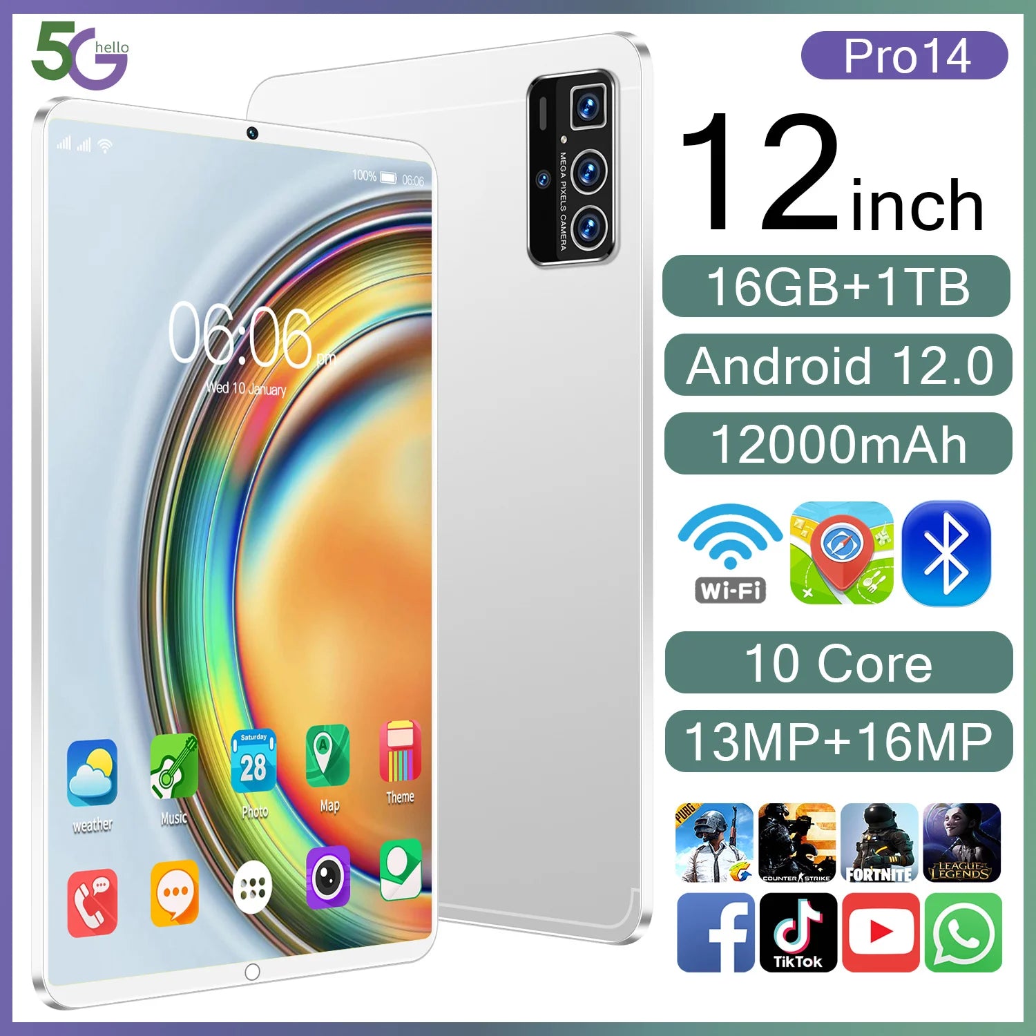 Popular 12.9 Inch Android Tablet With Dual Sim Oem Customized Brand 16gb+1tgb Educational Use Phone Call and Tablet Pc Support