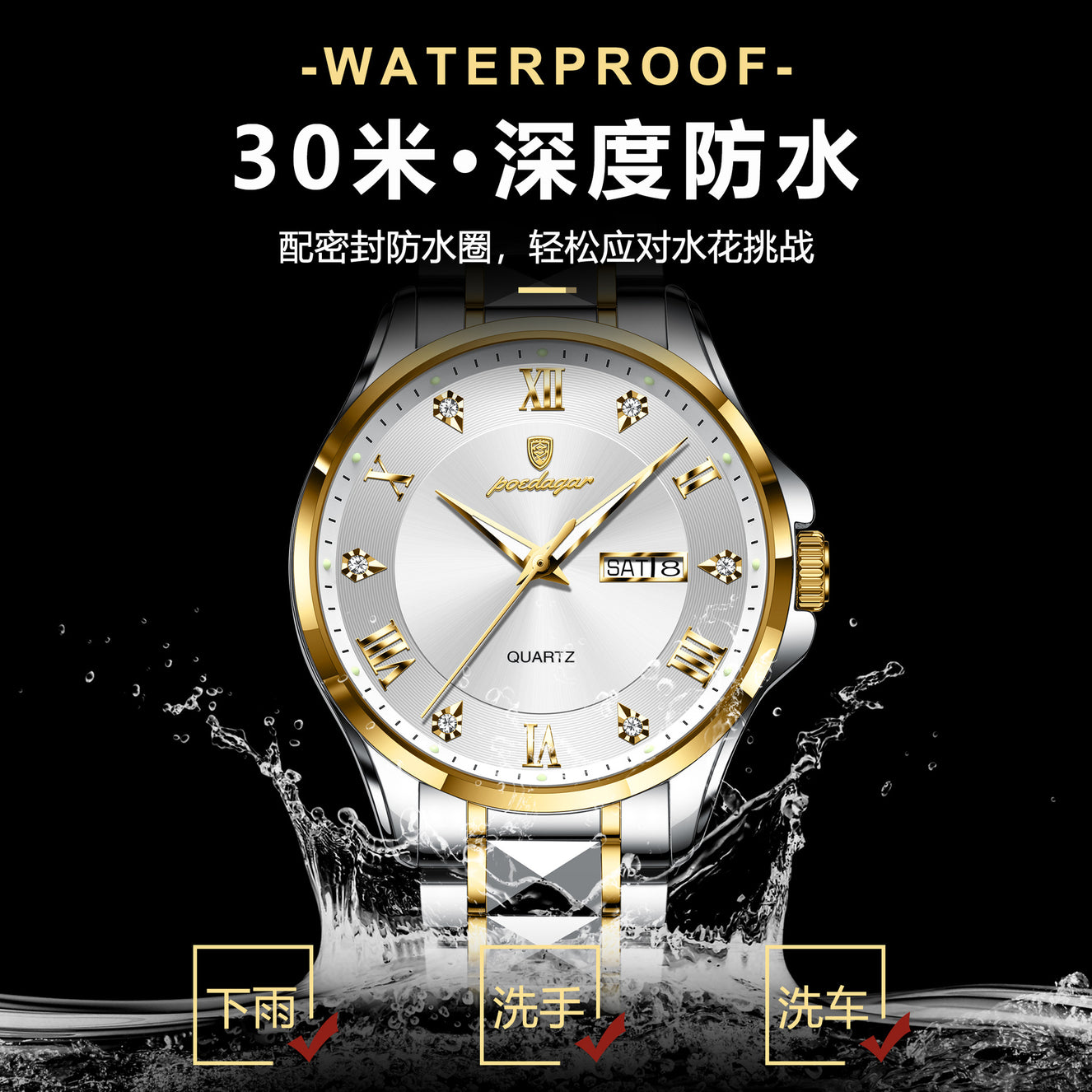 Men's Luxury-Style Quartz Watch — Day/Date, Stainless Steel Bracelet