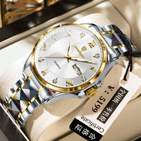 Men's Luxury-Style Quartz Watch — Day/Date, Stainless Steel Bracelet