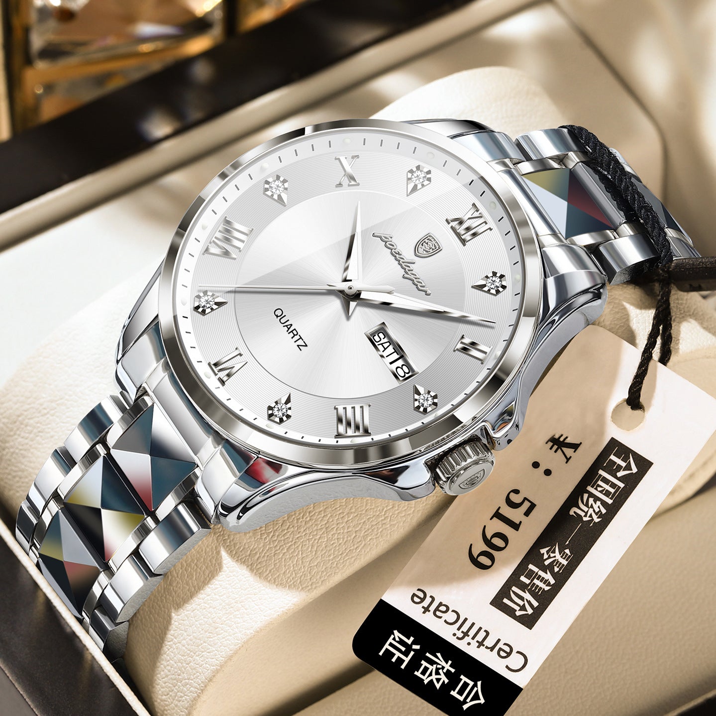 Men's Luxury-Style Quartz Watch — Day/Date, Stainless Steel Bracelet