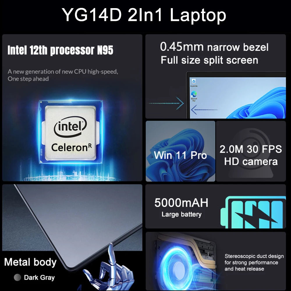 CRELANDER Dual-Screen Laptop — 14"+14" 2K Touch, 2-in-1 360° Flip, Intel N95/N100