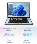 CRELANDER Dual-Screen Laptop — 14"+14" 2K Touch, 2-in-1 360° Flip, Intel N95/N100
