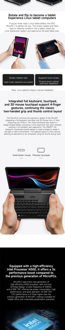 GPD MicroPC 2 — 7" Mini Laptop, Intel i3-N300, 16GB RAM, Up to 4TB SSD