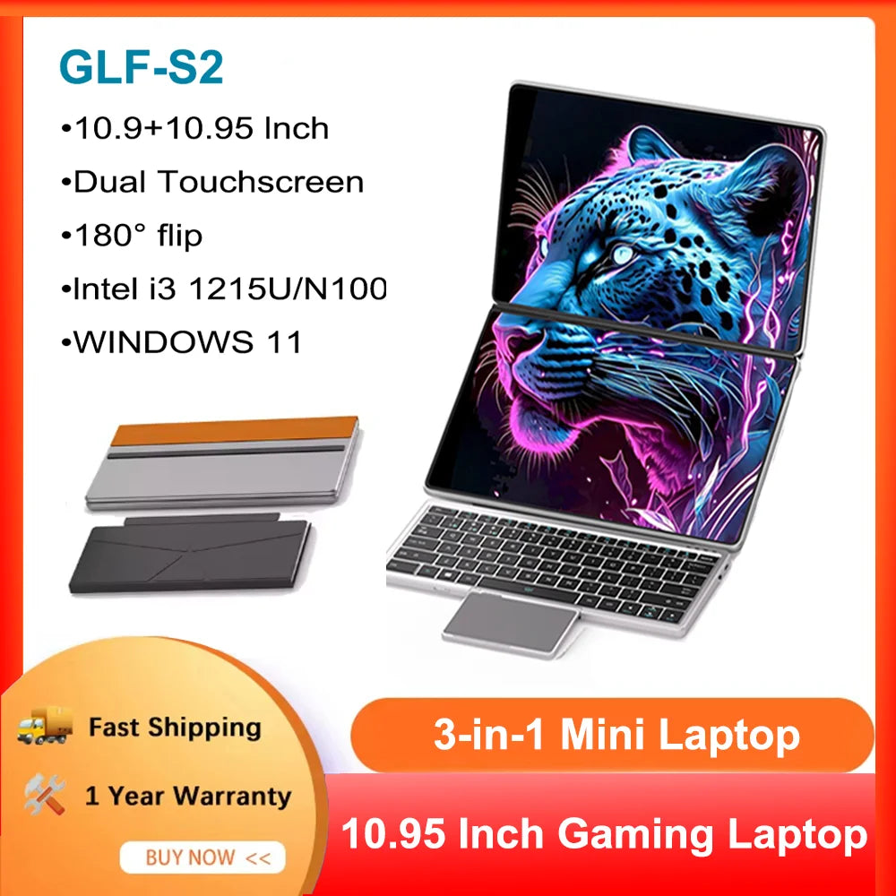 GLF-S2 10.9+10.95 Inch Dual Screen Laptop Intel i3 1215U N100 Touchscreen Notebook WIFI 6 180° flip Win11 Laptop Tablet Computer