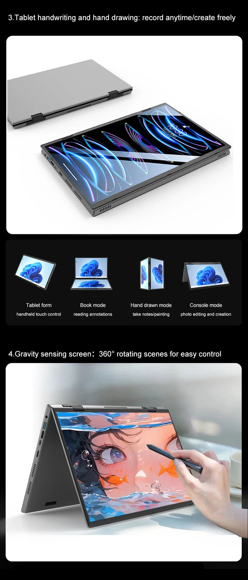 CRELANDER Dual-Screen Laptop — 14"+14" 2K Touch, 2-in-1 360° Flip, Intel N95/N100