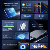 Ninkear N16Pro Laptop 16 inch 2.5K 120Hz Intel Core i7-12700H WiFi 6 16GB RAM 1TB SSD Laptop Windows 11 Notebook Office Computer