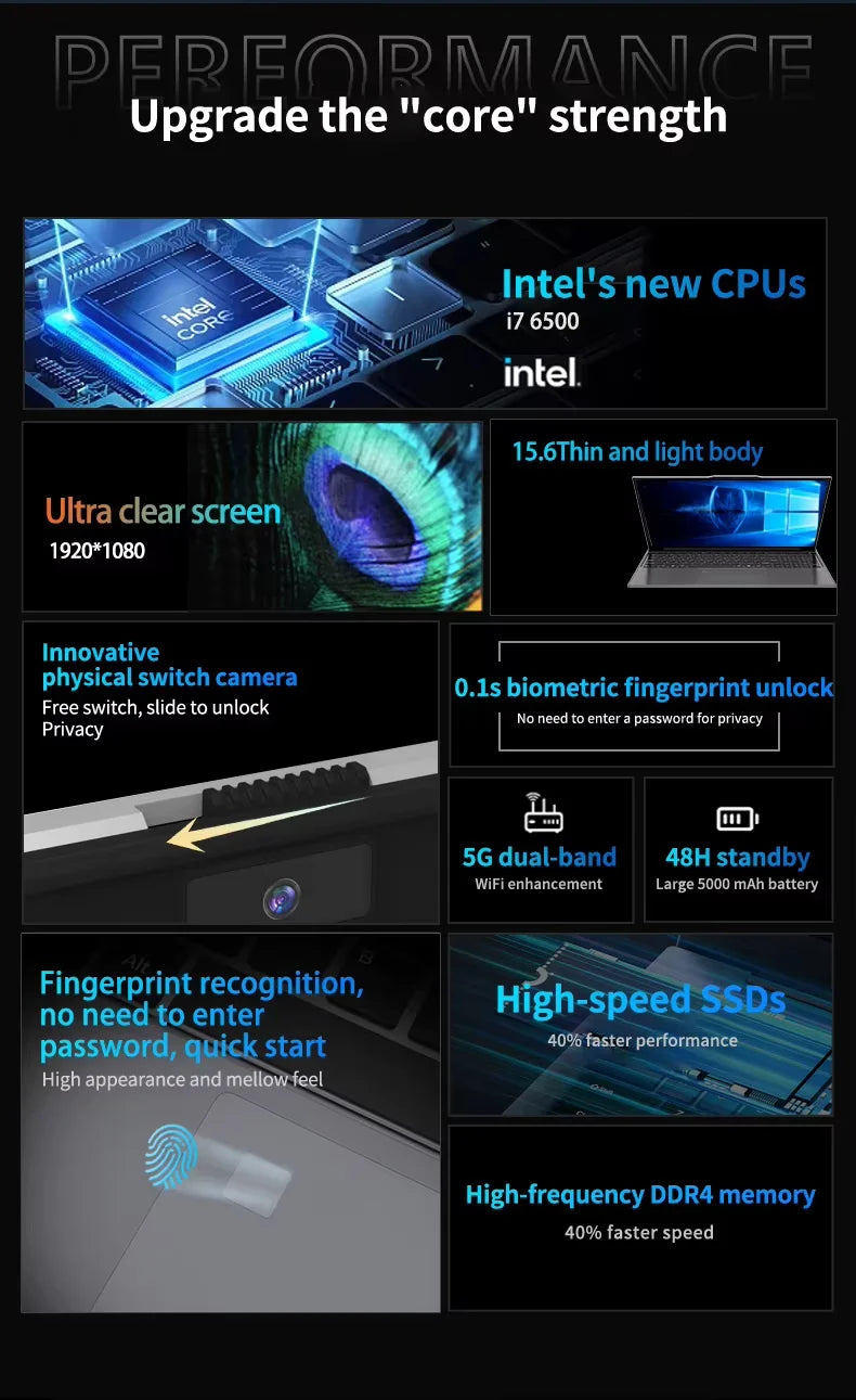 15.6" Laptop — Intel Core i7, 16GB DDR4, Up to 2TB SSD, Windows 11